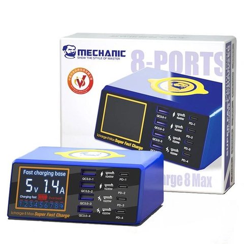 Мережевий зарядний пристрій Mechanic iCharge 8MAX , 110 Вт, Quick Charge, Power Delivery (PD), з безпровідною зарядкою, 8 портів Прев'ю 2