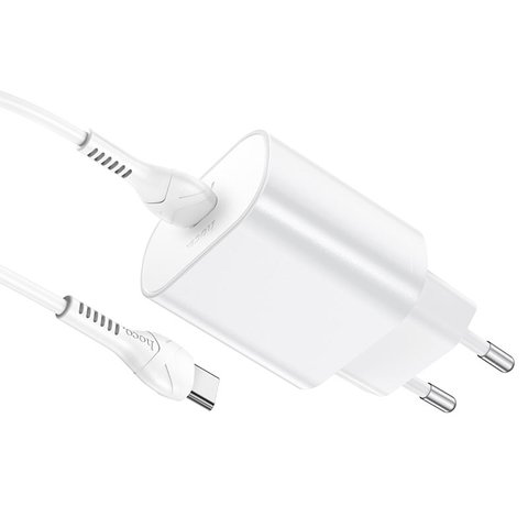 Мережевий зарядний пристрій Hoco N22, 25 Вт, Power Delivery (PD), білий, з кабелем USB тип-C до USB тип-C, 1 порт, #6931474760081 Прев'ю 2