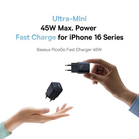 Мережевий зарядний пристрій Baseus PicoGo, 45 Вт, Fast Charge, чорний, 1 порт, #P10176800123-00 Прев'ю 3