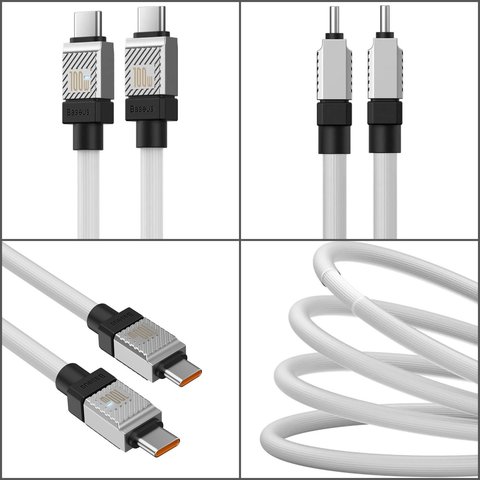 USB кабель Baseus Coolplay Series, 2xUSB тип-C, 200 см, 100 Вт, белый, силиконовый, #CAKW000302 Превью 1