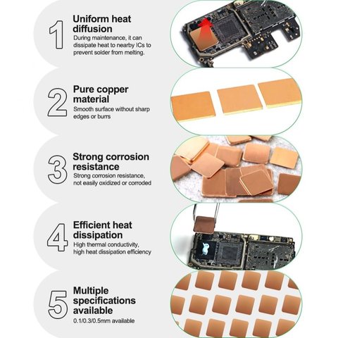 Термопрокладка RELIFE RL-093B, мідна, 0,3 мм, 14 мм, 12,45 мм, 50 шт Прев'ю 2